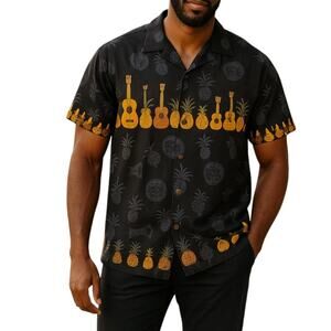 Vintage Ukulele Hawaiian Shirt Mens XL Retro Alohawear Tropical Luau Musical Fun